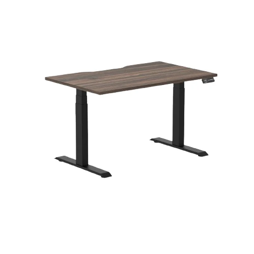 Desky Dual Scalloped Melamine Sit Stand Desk - Jarrah Legno / 1200x750mm / Matte Black