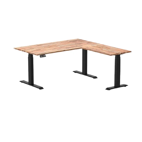 Desky Bamboo L-Shape Sit Stand Desk 150x155cm (Acacia Top/Matte Black Leg)