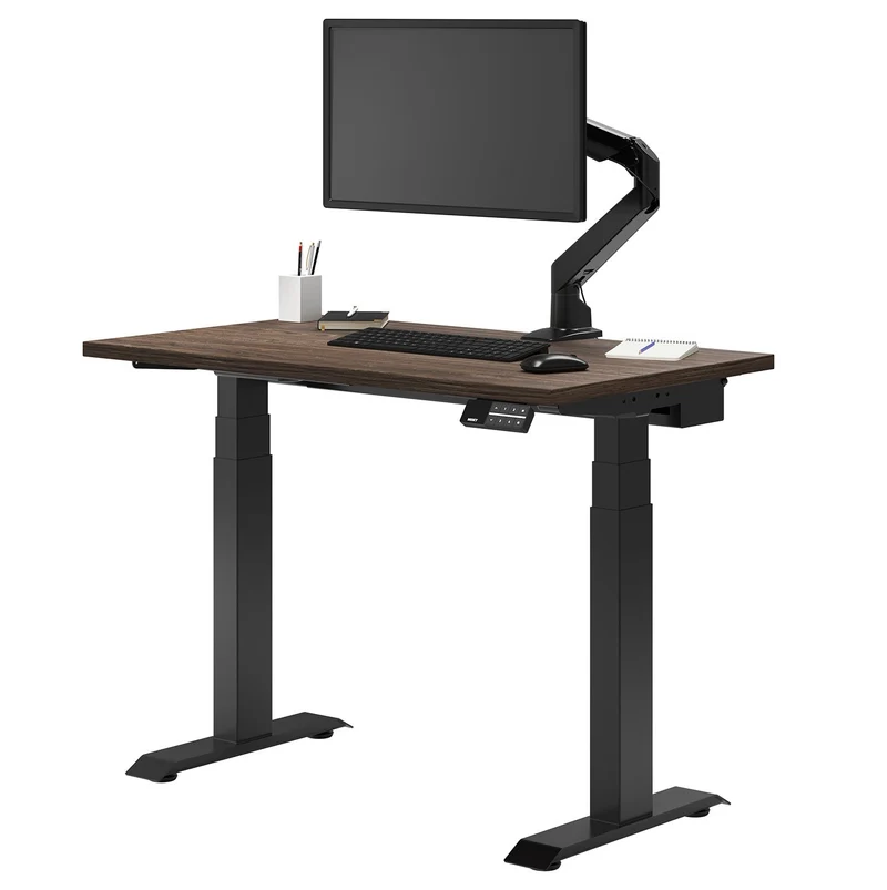 Desky Dual Mini Sit Stand Desk 800x500 Natural Walnut Desktop and Matte Black Frame