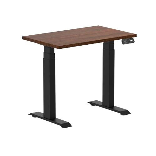Desky Dual Mini Rubberwood Sit Stand Desk 80cm Red Walnut Desktop and Matte Black Frame
