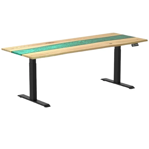 Desky Dual Resin Hardwood Sit Stand Desk 200cm White Ash Emerald River Desktop and Matte Black Frame