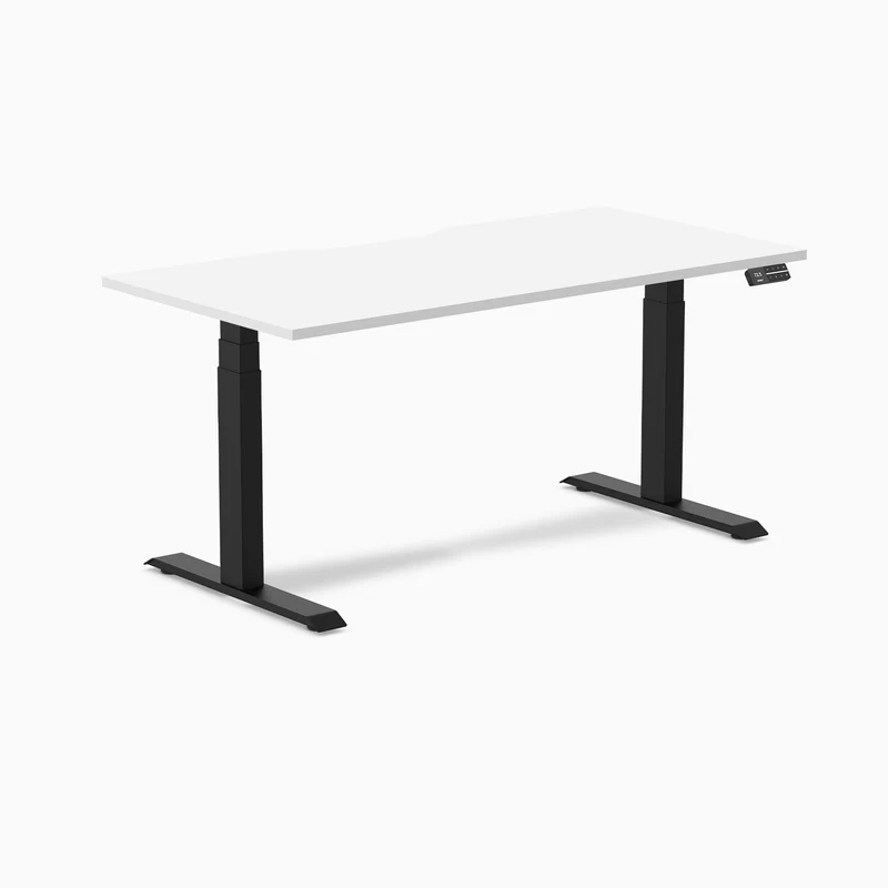 Desky Dual Scalloped Melamine Sit Stand Desk - White / 1500x750mm / Matte Black