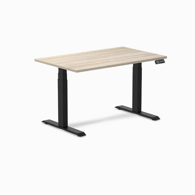 Desky Dual Melamine Sit Stand Desk 120cm Classic Oak Desktop and Matte Black Frame