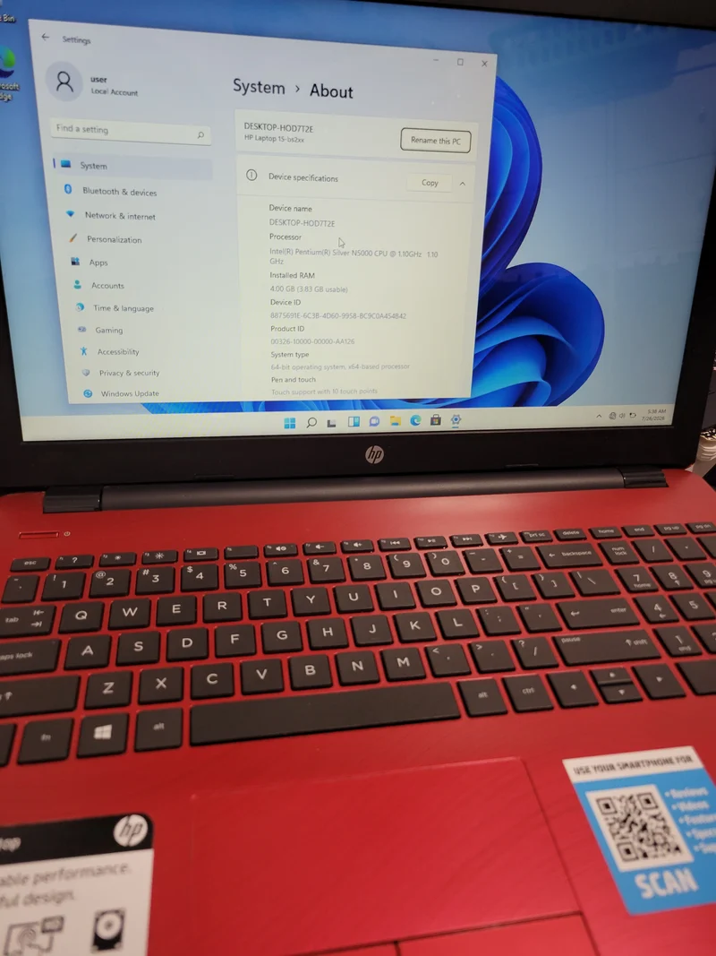 HP 15-bs244wm 15.6" TOUCHSCREEN Laptop, Intel Pentium Silver N5000 (4GB DDR4 RAM, 500GB HDD) CD DVD, Windows 11