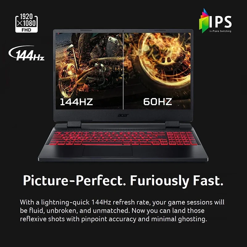 Acer Nitro 5 AN515-58-525P Gaming Laptop, Intel Core i5-12500H, NVIDIA GeForce RTX 3050, 15.6" FHD 144Hz IPS Display, 16GB DDR4, 256GB NVME SSD + 500GB HDD, RGB Backlit, Windows 11