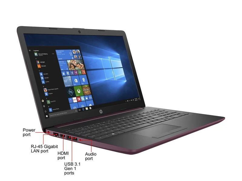 Maroon HP 15-db0001cy 15.6 Inch Laptop AMD A9-9425 @ 3.1 GHz (8GB RAM, 1TB HDD) Windows 11, Webcam - CD/DVD Drive