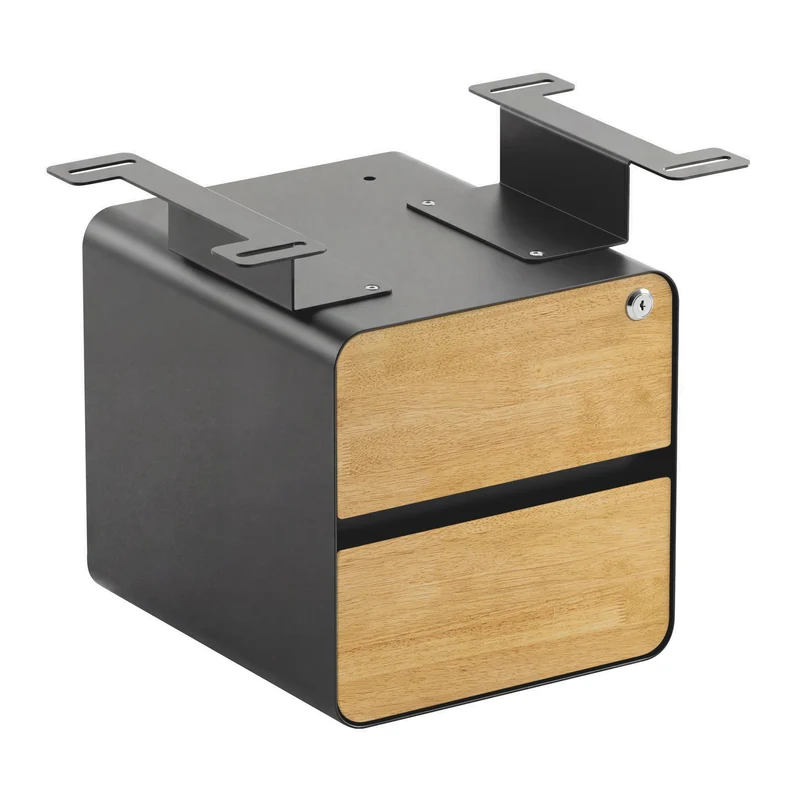 Desky Minimal Under Desk Cabinet - Light Oak Rubberwood / Space Grey