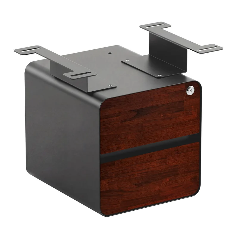 Desky Minimal Under Desk Cabinet - Red Walnut Rubberwood / Space Grey