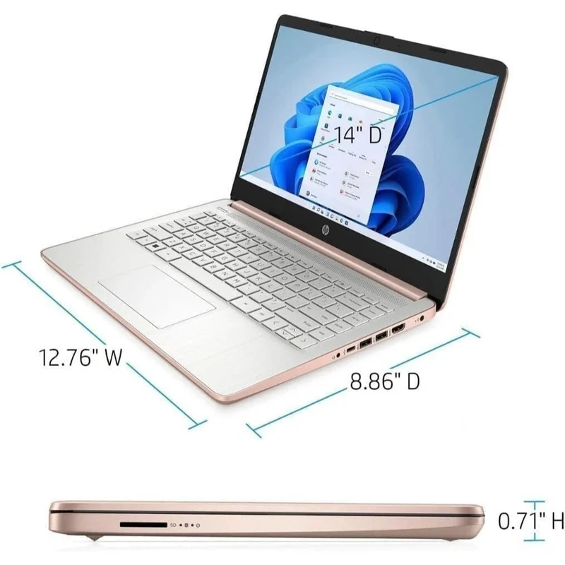 HP Laptop 14" HD, Intel Celeron N4120 (4GB RAM,128GB eMMC) Windows 11 Home, Rose Gold