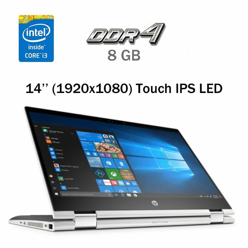 HP Pavilion x360, 14m-cd0001dx (8GB RAM 256GB SSD) 14" Convertible 2-in-1 Touchscreen, Intel core i3-7100U @ 2.40GHZ, Windows 10 Laptop