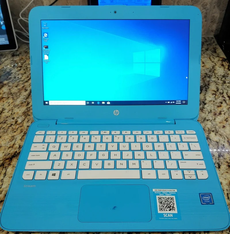 HP Stream 11-y010wm Laptop, 11.6", Intel Celeron N (4GB RAM 32GB eMMC Drive) Windows 10 - Baby Blue Laptop
