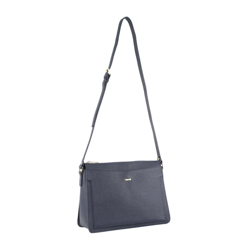 Morrissey Italian Structured Leather Cross Body Handbag Tote Bag (MO3162) - Navy