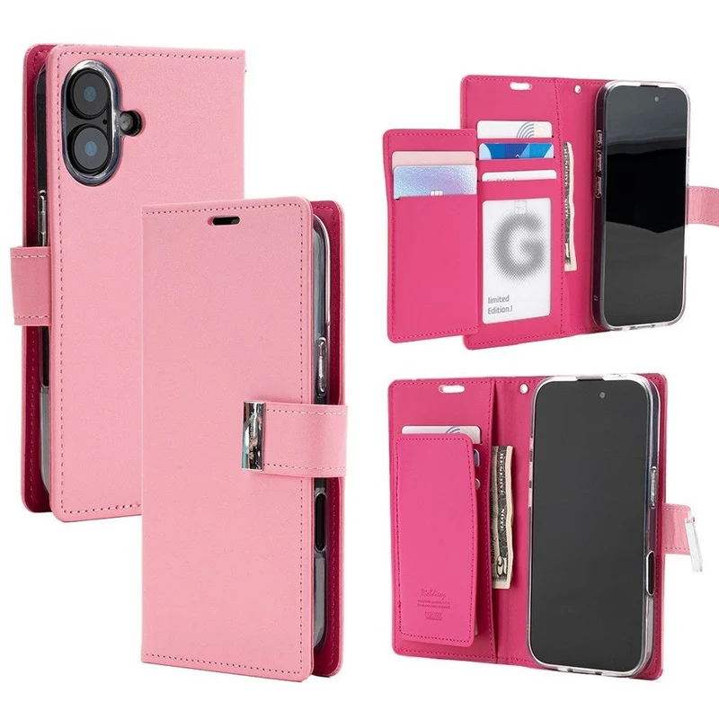 Goospery Rich Diary Wallet Case for iPhone 17 Pro - Pink, Non-Magsafe