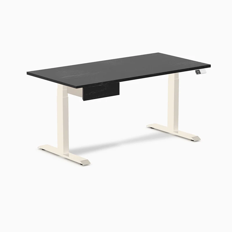 Desky Dual Hardwood Standing Desk With Drawer 150cm Black Ash Desktop and Wheat Frame