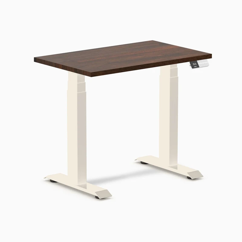Desky Dual Mini Rubberwood Sit Stand Desk 80cm Dark Walnut Desktop and Wheat Frame