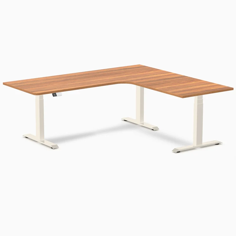 Desky L-Shape Melamine Sit Stand Desk 200cm - Right Return Prime Oak Top and Wheat Leg