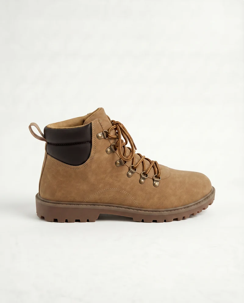 Stivale stringato color camel con fondo roccia - Cammello