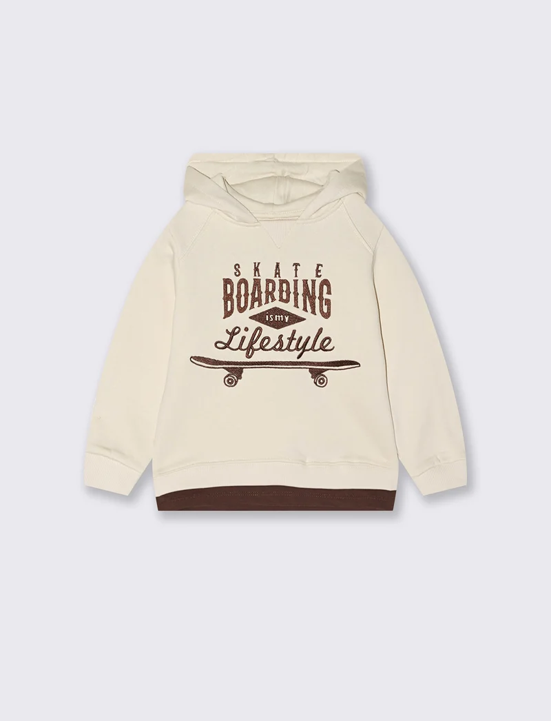 Felpa con cappuccio e ricamo sportivo - Beige