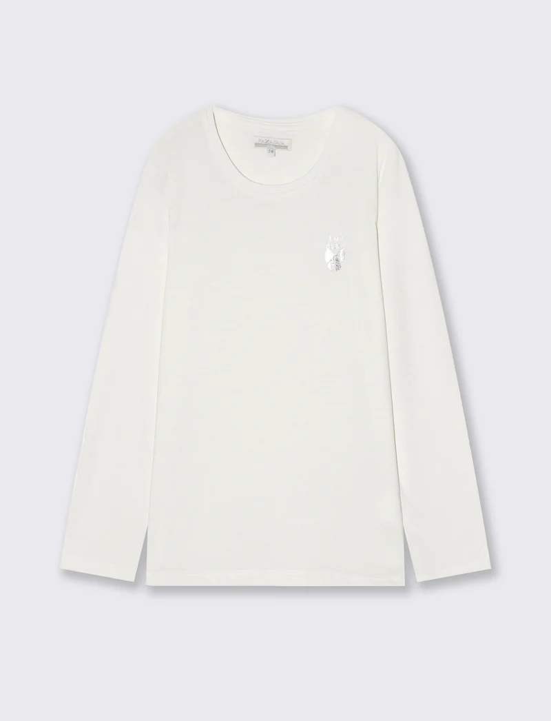 T-shirt maniche lunghe bambina in cotone - Bianco latte