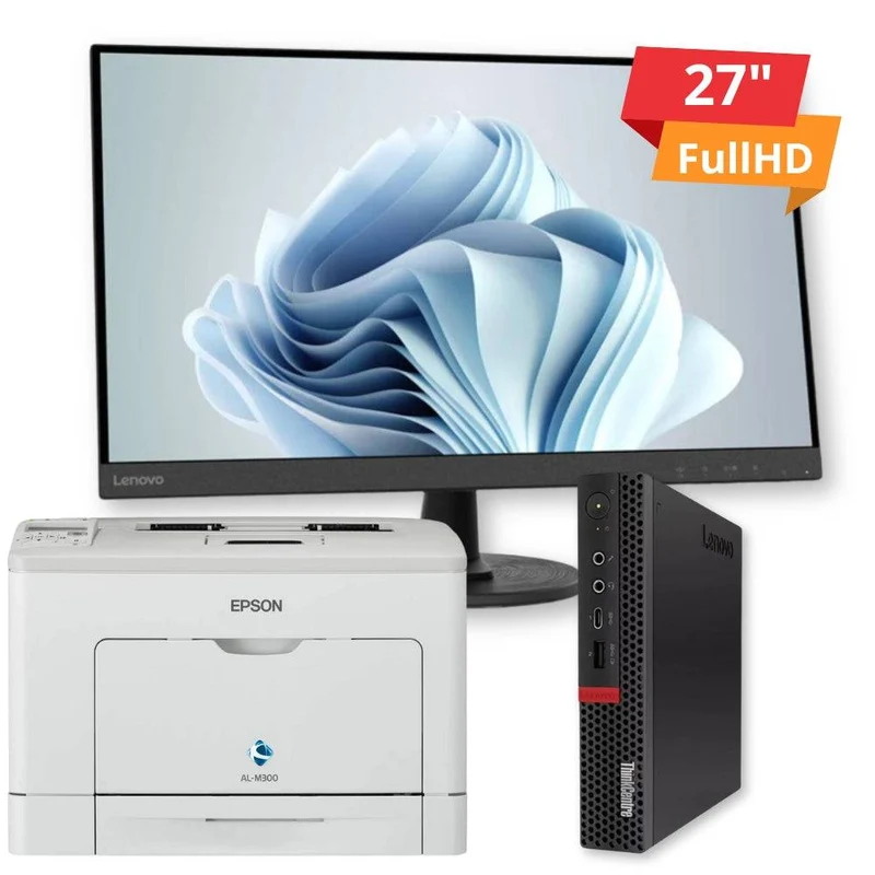 Bundle Ufficio Completo con Mini PC Lenovo M920q | Intel Core 8 Gen | Monitor 27" FullHD e Stampante Epson FreeDOS