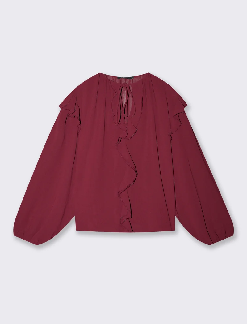 Casacca arricciata manica lunga con laccetto - Viola prugna
