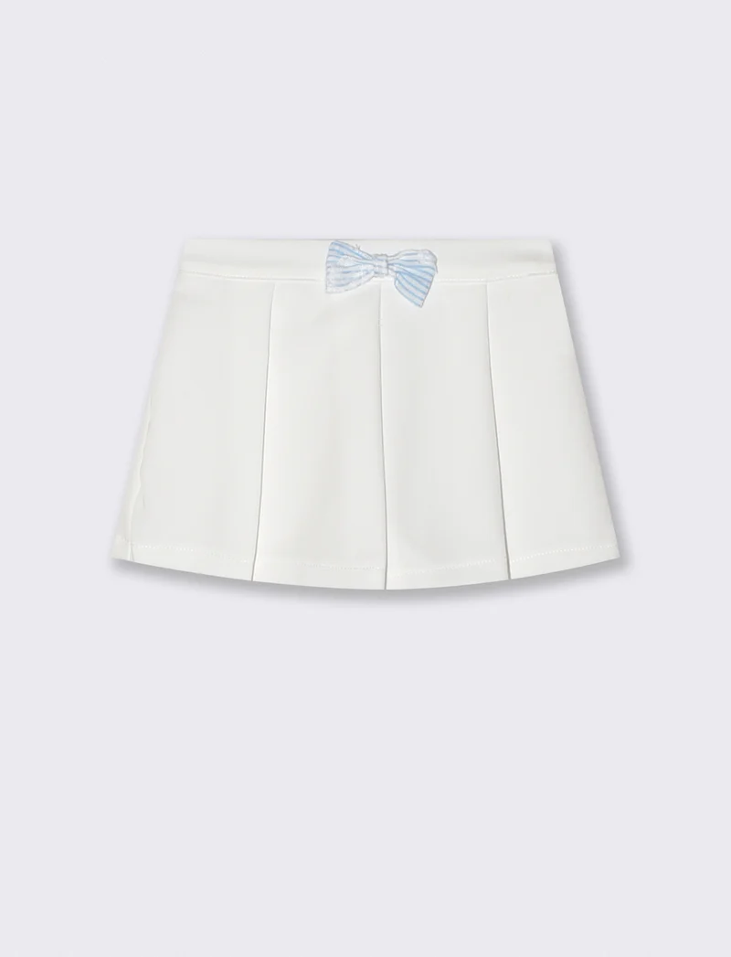 Gonna neonata con piegoni e fiocco righe - Bianco