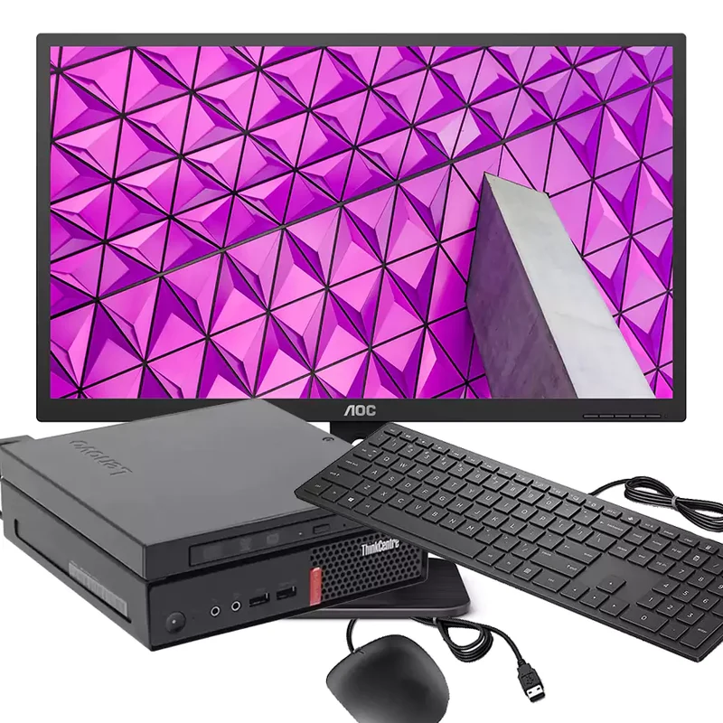 Bundle PC Lenovo ThinkCentre M910Q Mini PC | Intel Core i5-6500T | Windows 11 Pro Attacco VESA e DVD Monitor LED AOC 22P1W 22″ FullHD e Kit Mouse e Tastiera