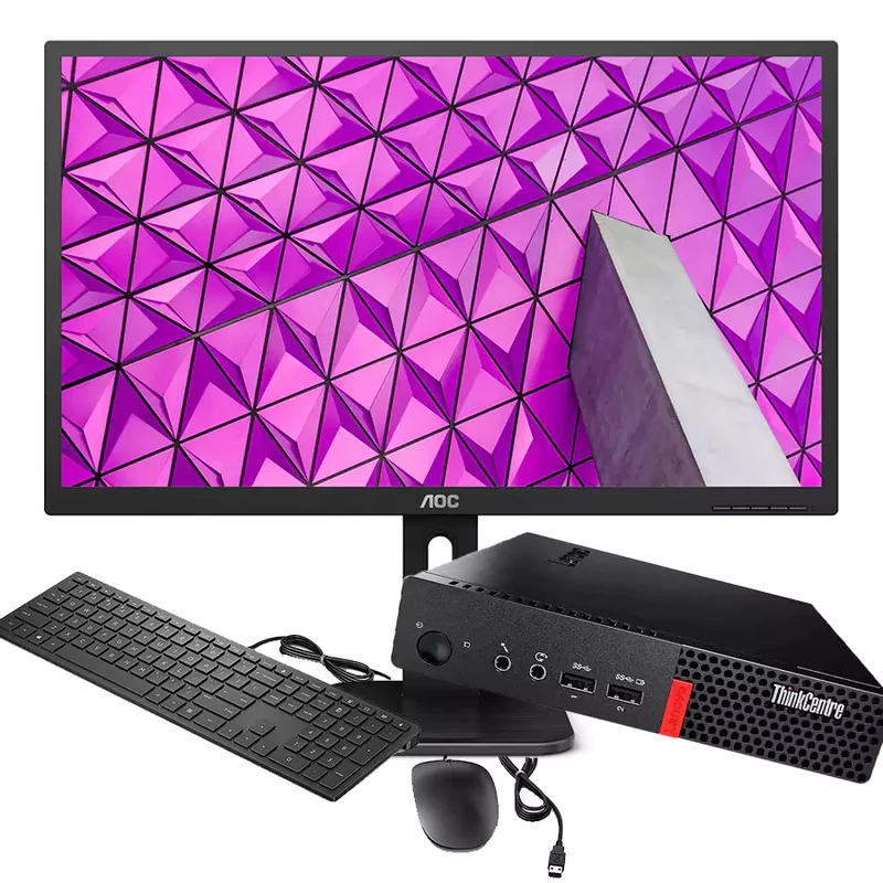 Bundle PC Lenovo ThinkCentre M910Q Mini PC | Intel Core i5-6500T | Windows 11 Pro Monitor LED AOC 22P1W 22" FullHD e Kit Mouse e Tastiera Il tuo ufficio in un formato mini