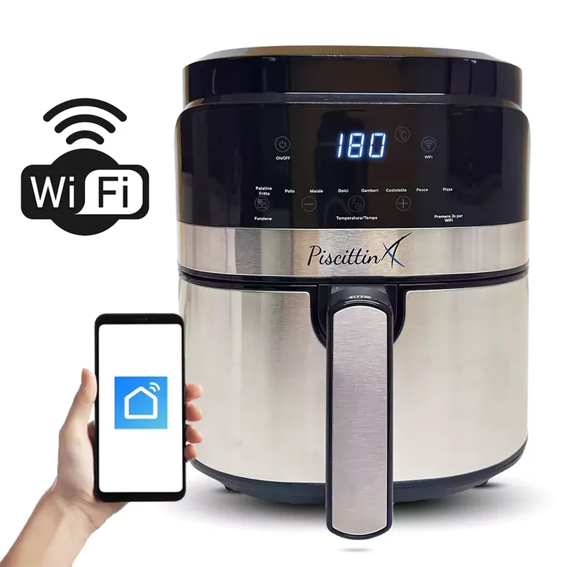 Friggitrice ad aria Piscittina 5.5L 1500W 8 Programmi pre-impostati Touch Screen Wi-Fi App dedicata Garanzia 2 anni friggi senza grassi