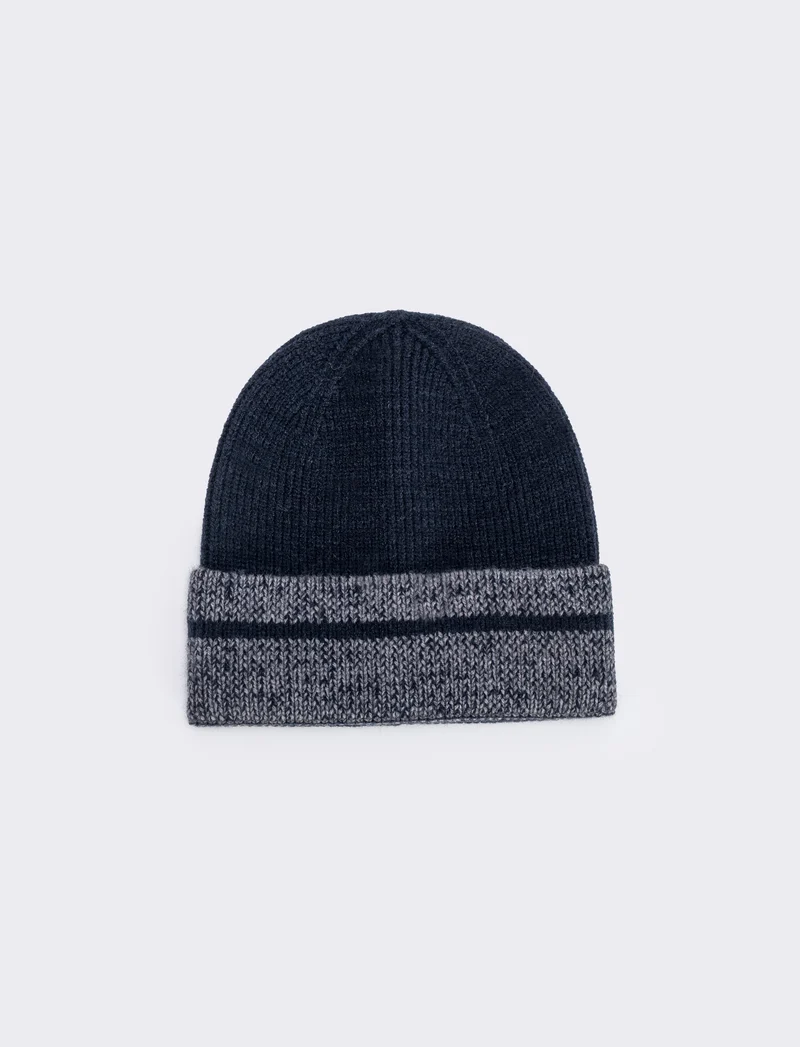 Cappello uomo con risvolto a contrasto - Blu