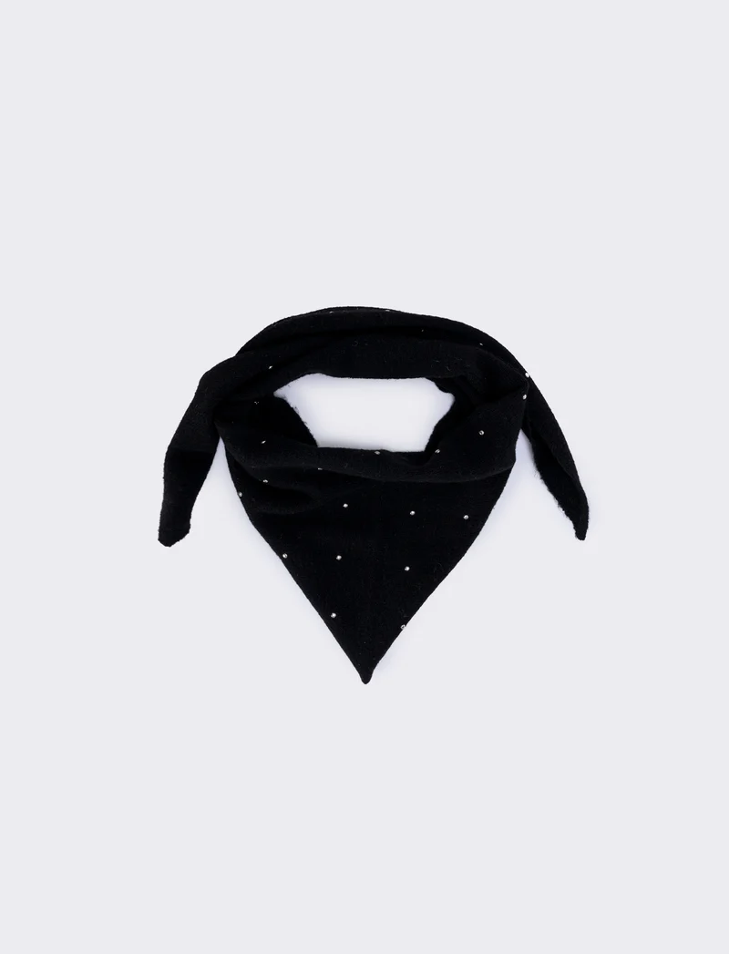Sciarpa triangolare in maglia con borchie - Nero