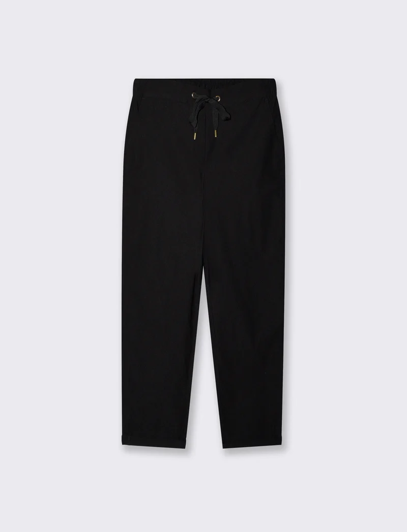 Pantalone con elastico e coulisse in vita - Nero