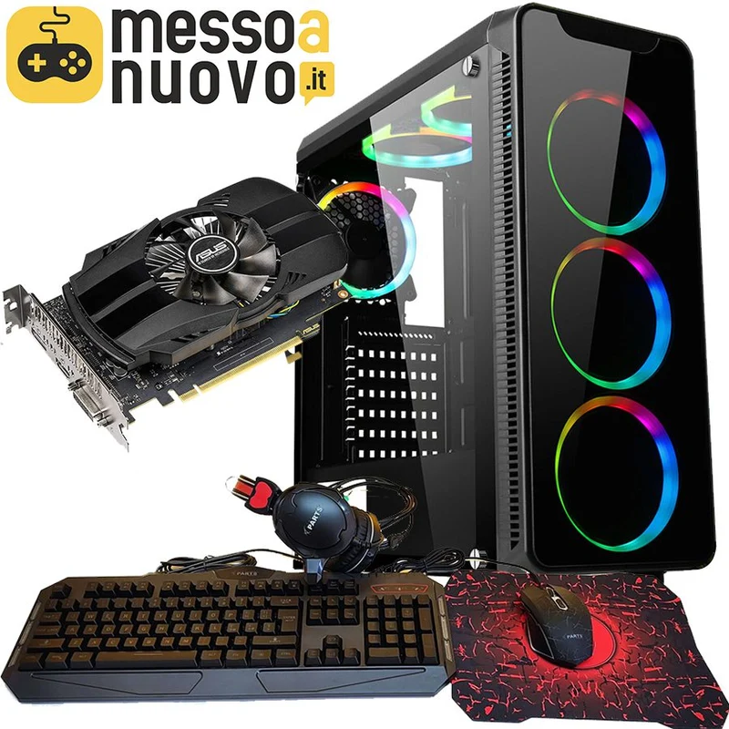 Pc Gaming Comet Phoenix | Intel Core i5-10400F 6Cores | Ram 16/32Gb | SSD M.2 nvme 500Gb | Nvidia GTX 1650 4Gb | WiFi | Windows 11 Pro + Kit Mouse, tastiera, cuffie RGB Il PC Gaming perfetto per il FullHD