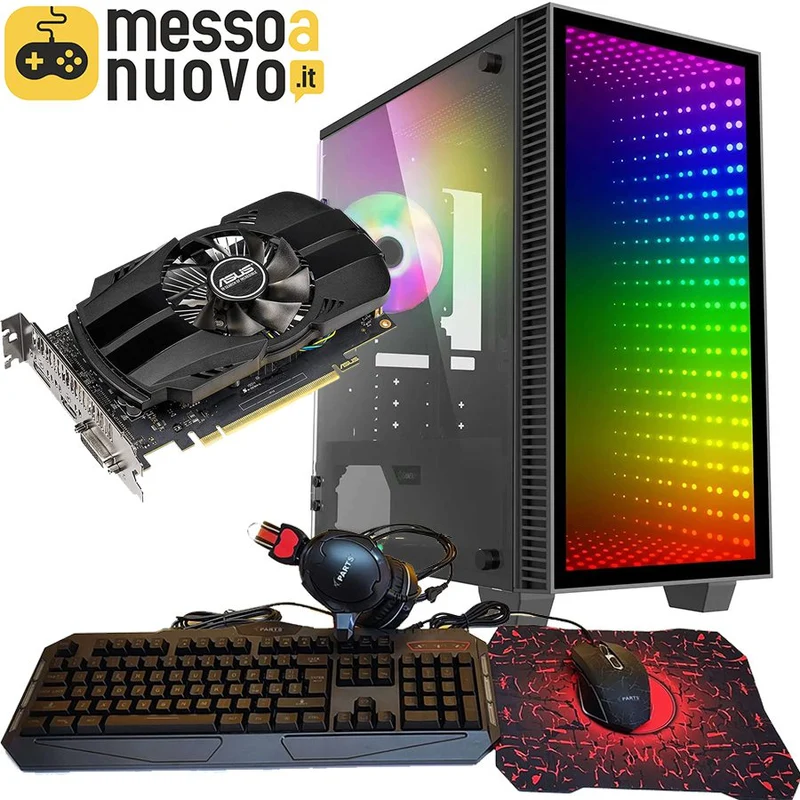 Pc Gaming Supernova | Intel Core i5-10400F 6Cores | Ram 16/32Gb | SSD M.2 nvme 500Gb | Nvidia GTX 1650 4Gb | WiFi | Windows 11 Pro + Kit Mouse, tastiera, cuffie RGB Il PC Gaming perfetto per il FullHD