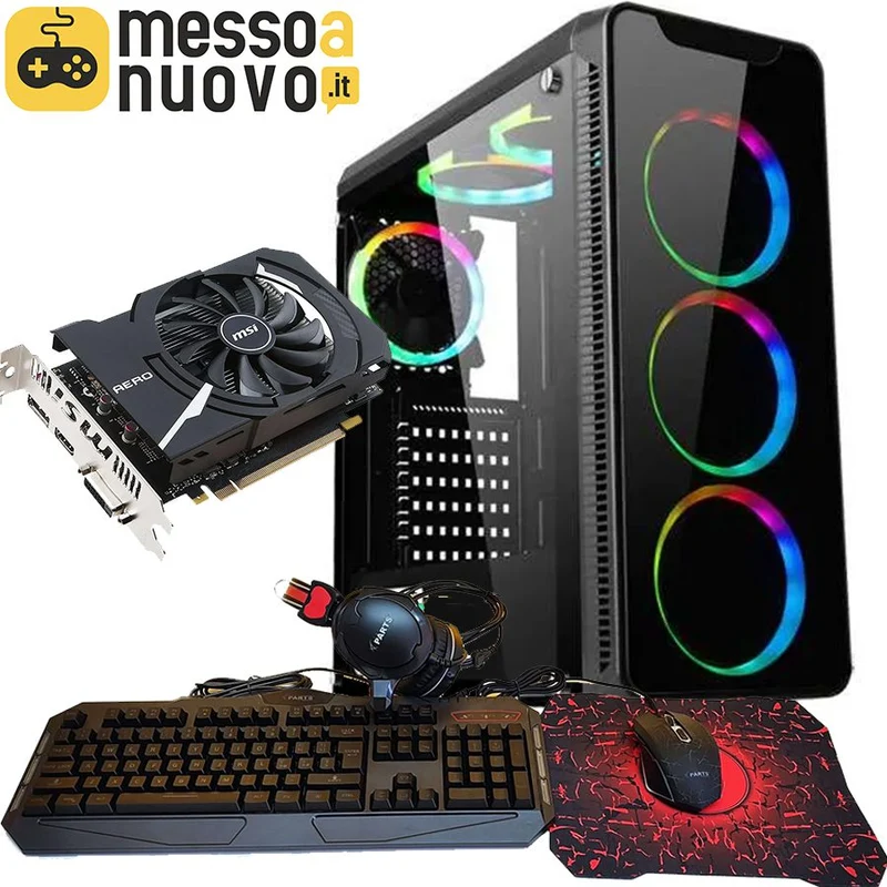 Pc Gaming Comet | Intel Core i5-10400F 6Cores | Ram 16/32Gb | SSD M.2 nvme 500Gb | Nvidia GTX 1050Ti 4Gb | WiFi | Windows 11 Pro + Kit Mouse, tastiera, cuffie RGB Il PC Gaming perfetto per il FullHD