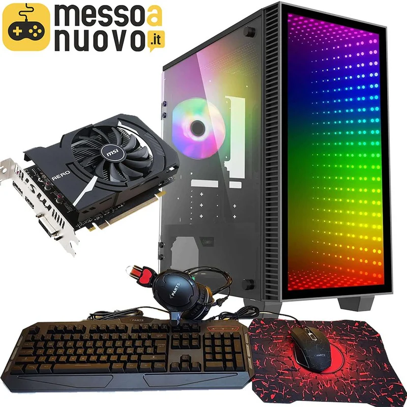 Pc Gaming Supernova | Intel Core i5-10400F 6Cores | Ram 16/32Gb | SSD M.2 nvme 500Gb | Nvidia GTX 1050Ti 4Gb | WiFi | Windows 11 Pro + Kit Mouse, tastiera, cuffie RGB Il PC Gaming perfetto per il FullHD