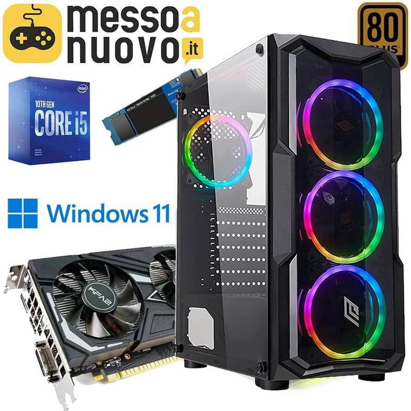 PC da Gaming | Intel i5-10400 6Cores 4.3 GHz | Ram 16Gb | SSD m.2 nvme 128Gb + 1Tb | Nvidia Geforce GTX 1650 4Gb | Windows 11 Pro Il PC da gaming perfetto per il FullHD