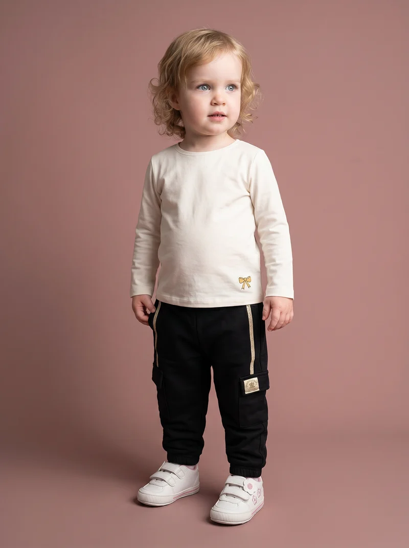 Pantaloni in cotone con tasconi e laccio - Nero
