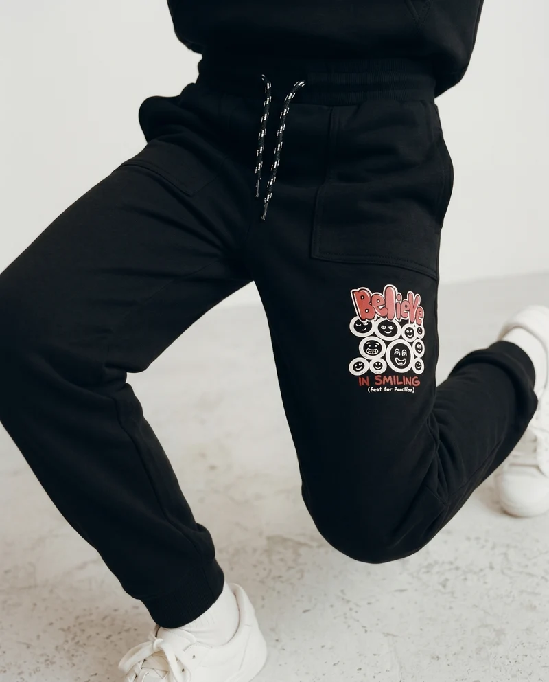 Jogger in cotone con tasche e coulisse - Nero